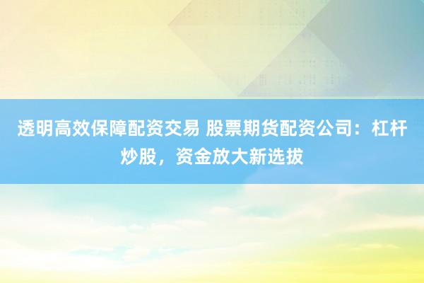 透明高效保障配资交易 股票期货配资公司：杠杆炒股，资金放大新选拔