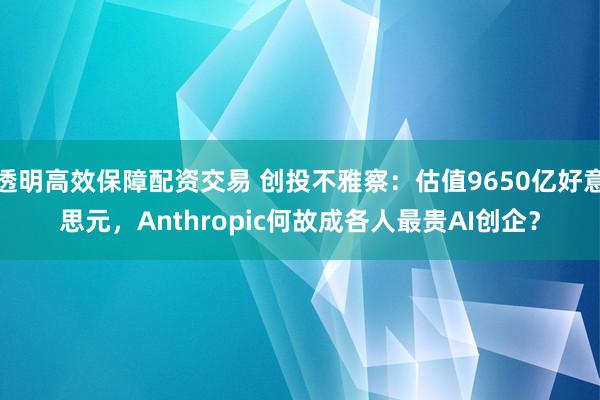 透明高效保障配资交易 创投不雅察：估值9650亿好意思元，Anthropic何故成各人最贵AI创企？