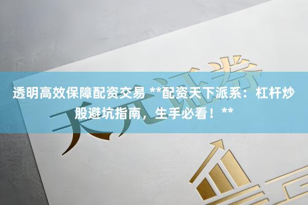 透明高效保障配资交易 **配资天下派系：杠杆炒股避坑指南，生手必看！**