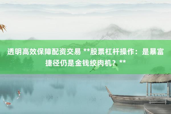 透明高效保障配资交易 **股票杠杆操作：是暴富捷径仍是金钱绞肉机？**