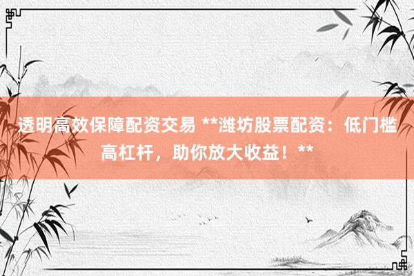 透明高效保障配资交易 **潍坊股票配资：低门槛高杠杆，助你放大收益！**