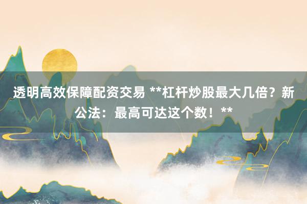 透明高效保障配资交易 **杠杆炒股最大几倍？新公法：最高可达这个数！**
